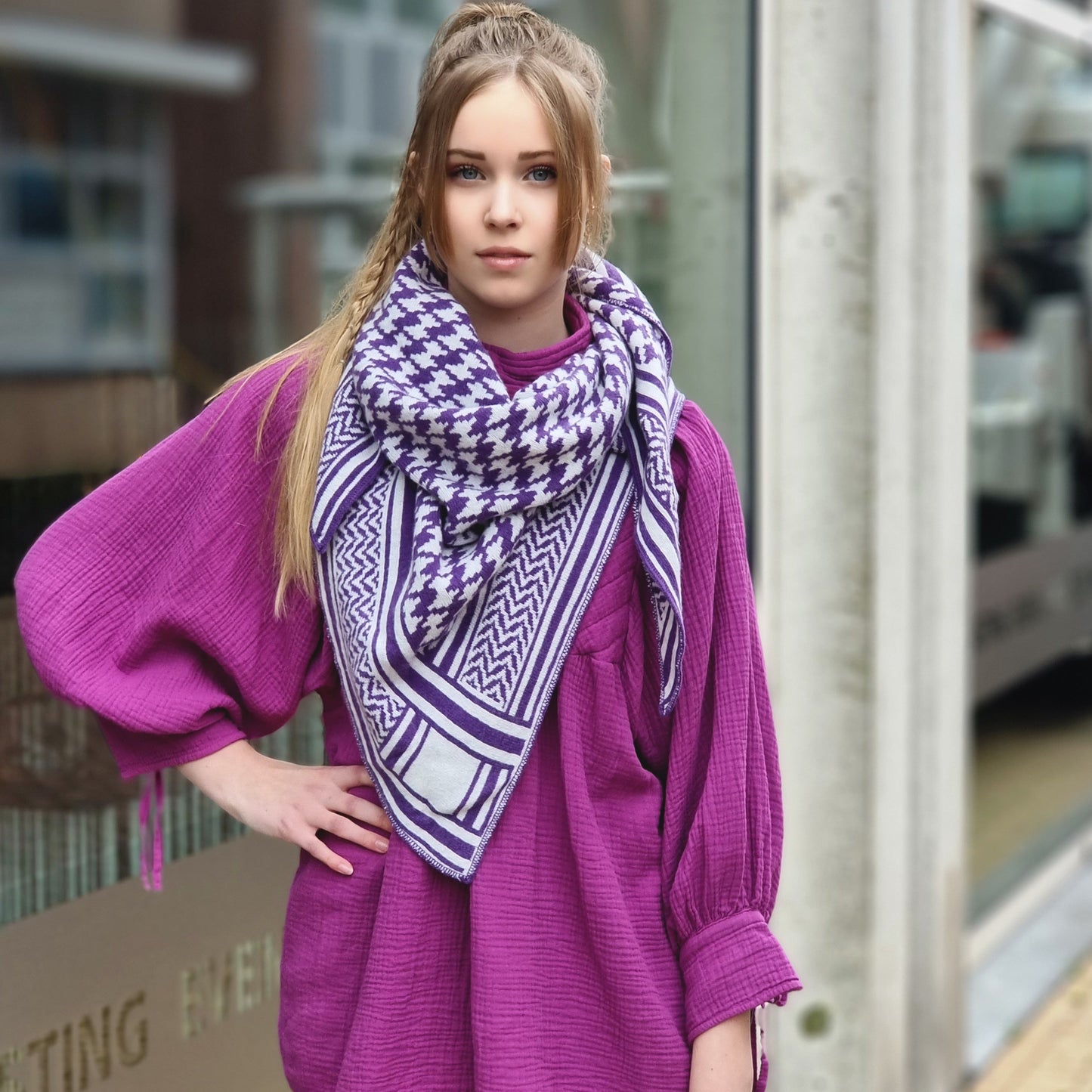 Pied De Poule Shawl Lilac