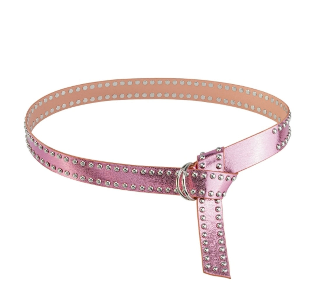 Metallic riem met studs Pink